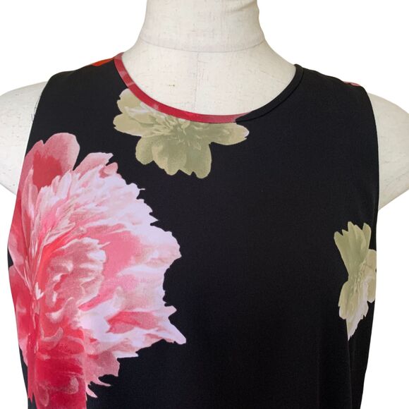 Calvin Klein Floral Carnation Sleeveless A-line Flowy Dress Black Pink Size 4 - Picture 3 of 10